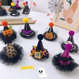 Halloween Witch Hat Hair Duckbill Clip Flash Lamp Lace Hairpin Women Girl Party Costume Ornaments Headwear Accessories 230920