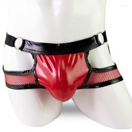 Underpants Mens Sexy Mesh Leather Short Pants For Sex Latex Sheath Underwear Hollow Patent Black Red Fetish Boxer Sexi