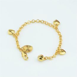 Fashion Baby Kids Women Gold Colour Filled Lovely Smooth HEART Jingle Bell Charm Bracelet NEW351R
