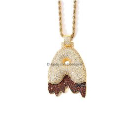 Pendant Necklaces A Z 18K Gold Magma English Letter Necklace Cubic Zirconia Initial Bling Diamond Hip Hop Jewelry Set Women Men Stainl Dhjfj