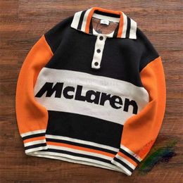Men's Sweaters Patch Work Standing Collar Jacquard Sweater Men's 1 1 Best Quality Extra Large Orange Sweatshirt T230919