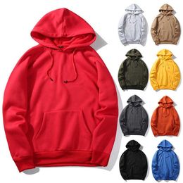 Solid Color Mens Hoodies Hooded Sweatshirts Autumn Winter Fleece Warm Red Hoodies 100% Polyester High Quality Top Thick 201020278k