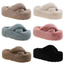 2023 Winter multi-colored plush slippers women thick bottom warm cotton drag khaki beige black blue pink brown color6