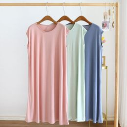 Women's Sleepwear Pure Colour Sleeveless Nightgowns Women Nightwear Female Sweet Soft Leisure Summer Ice-Cold Nightdress Thin Home Long Dress