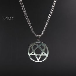 Punk jewelry Him Necklace Stainless Steel Heartagram Pendant Merch Logo Symbol Silver 4mm 24 curb Chain202e