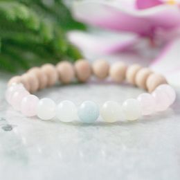 MG0969 8 mm Moonstone Aquamarine Sandwood Bracelet Heart Chakra Healing Crystals Bracelet Positive Energy Gift for Her263r