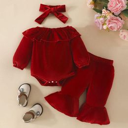 Clothing Sets Born Baby Girls Clothes Spring Autumn Long Sleeve Bodysuit Red Flare Pants Headband Christmas Outfits