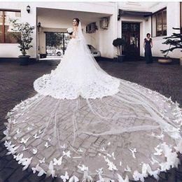 2 Tier Cathedral Wedding Veils 3D Butterfly Appliques Veils for Bride Comb Ivory Cathedral two Tier Lace Appliques with Comb2210