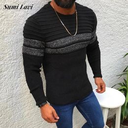 Men's Sweaters Contrast Colour Jacquard Slim Men Vintage O Neck Long Sleeve Knitted Tops Fall Classic Crochet Bottoming Jumper For Mens 230918