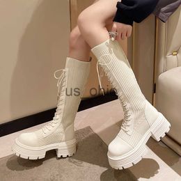 Boots Rimocy 2023 Autumn Winter New Chunky Platform Long Boots Women Thick-soled Stretch Knitted Knee High Boots Woman Botas De Mujer J230919