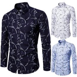 Men's Casual Shirts Pattern Long Sleeve White Cotton For Men Black Button Up Man Wedding Party Slim Fit Shirt Blue Drop C087226S