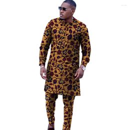 Men's Tracksuits African Print Simple Style Groom Suit Male Nigerian Fashion Full Sleeves Pant Sets Wedding Party Outfits