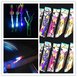 Novelty lighting LED Light Flash Flying Elastic Powered Arrow Sling Shoot Up Helicopter umbrella kids toy 12 LL