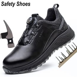 Boots AMAWEI Rotary Buckle Work Protective Shoes Leather Safety Shoes Puncture-Proof Anti-smash Steel Toe Shoes Work Boots Men Women 230918