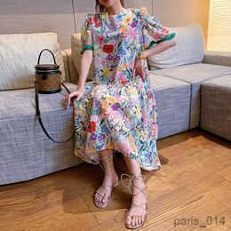 Maternity Dresses Maternity Clothes Summer Cotton Short Sleeves Floral Line Dress Pregnant Women Mom Dress