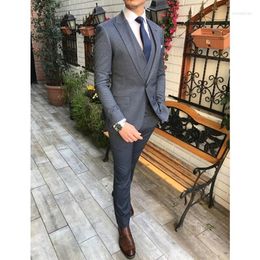 Men's Suits Grey Mens Wedding Custom Made Male Prom Party Suit Slim Fit Business Groom Tuxedos 3 Piece Blazer Sets (Jacket Vest Pants)