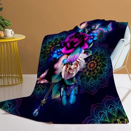 Blankets Floral Throw Blanket Colourful Butterflies Flying Around Soft Warm Cozy for Bedroom Sofa Couch 230919