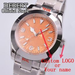 Wristwatches DEBERT Orange Sterile Dial NH35a Automatic Movement Custom Logo Watch Sapphire Crystal Luminous 36mm/39mm Case Watches