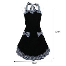 Cute Retro Lovely Vintage Ladies Kitchen Fashion Flirty Women's Aprons with Pockets Black Patterns for Mother's Day Gift286j