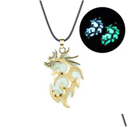 Pendant Necklaces Magic Glowing Flame Dragon Necklace For Men Women Glow In The Dark Leather Rope Chain Luminous Vintage Party Jewellery Dhavb