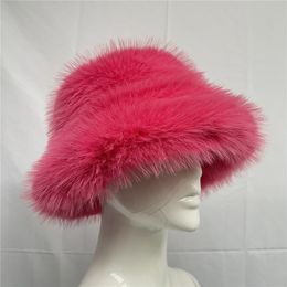 Wide Brim Hats Bucket Faux Fur Hat Womens Elegant Autumn and Winter Fisherman Korean Senior Warm Ladies s Plush Cap 230915