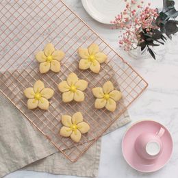 Baking Moulds Acrylic Frangipani Flowers Cookie Stamps And Cutters DIY 3D Fondant Biscuit Hand Press Mould Cake Decorations Tools