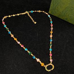 Stylish diamond Multicoloured chain necklace letter pendant necklaces women luxury designer charm bracelet Have Stamp ladies party 310E