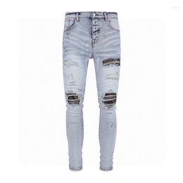 Men's Jeans Fashion Street Style Ripped Skinny Men Vintage Wash Solid Denim Trouser Mens Destroyed Distressed Pants