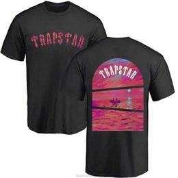 Designer Fashion Clothing Tees Tsihrts Shirts Trapstar Trap Star Street Brand Men's Sunset Beach Art Print T-shirt O-neck Cotton Rock