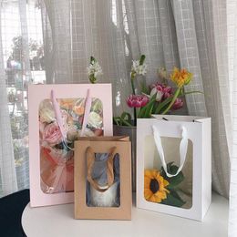Gift Wrap Simple With Creative Window Opening Transparent Bouquet Tote Bag Marble Kraft Paper Scarf Toy Daily Packaging