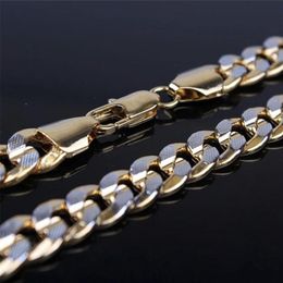 Mens 2 Tone Yellow White Gold Filled Embossed Necklace 23 6 9mm Solid Curb Chain GF Jewellery Chains260S