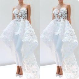 Fashion A Line Wedding Dress Jumpsuits 3D Flower Appliques Bride Dresses Modern Zipper Back Bridal Gowns robes de mariee316J