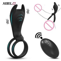 Sex Toy Massager Vibrating Penis Ring with Remote Control for Men Couples Dual Cock Delay Ejaculation Clit Stimulator