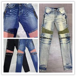 Autumn Mens Jeans 22SS Designer Ripped Yellow Stripe Vintage Zipper Style Fashion Men Denim Pnats Slim Motorcycle Biker Causal Men264h