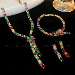 Wedding Jewellery Sets Romantic Colourful Cubic Zirconia Jewellery Exquisite Charm Neck Chain Delicate Bracelet Classic Necklace Luxury Earring 230919