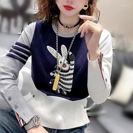 Women's Sweaters Women Patchwork Casual Sweet Spliced Cute Cartoon Embroidery Diamond Young Ladies Pullovers Knitting NZ90