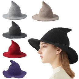 Halloween Witch Hat Men Women Wool Knitting Pointy Big Brim Fisherman Personality Holiday Festive Party Gift 230920
