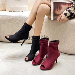 Boots Heels Shoes Adult Pu Zip Fashion Cover Heel Women's Sandals Elegant Sexy Lace-Up Dance Shoes Woman Heeled Shoes Peep Toe Trends J230919