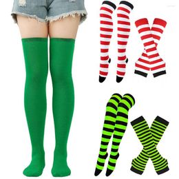 Women Socks Striped Ove The Knee Set Thigh High Stocking Long Solid Colour Arm Sleeve Gloves Cosplay Youth Halloween