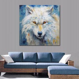 Painting Knife Art of A Arctic Wolf Grim Face Printed on Canvas Poster Prints for Living Room Wall Decor