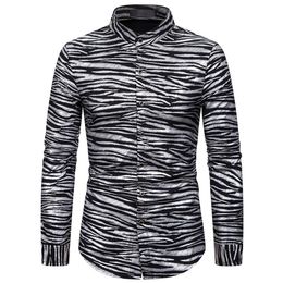 Zebra stripes print long sleeve cool shirts male 2020 new streetwear dress shirt men Camisa Masculina plus size289B