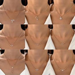 Pendant Necklaces Heart Crystal For Women Girls Gold Colour Metal Butterfly Chain Necklace Party Fashion Jewellery Gifts