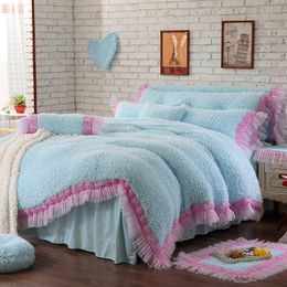 Bedding sets Winter warm super soft purple pink white camel Colour thermal flannel piece set coral fleece bedding 4pcs set King queen size 230919