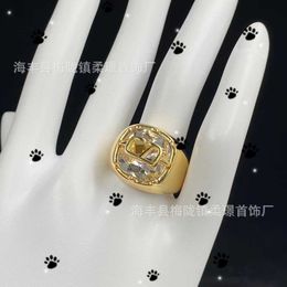 New Huajia Inlaid Water Diamond Wide English Letter Brass Material Minimalist Temperament Fashion Ring