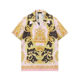 Fashion Gold Baroque Print Shirts Men's Designer Hawaiian Shirt Man Casual Short Sleeve Tops Tee Shirt Men Blouse Camisa Plus2782