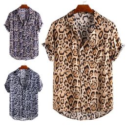 New Fashion High Quality Men Summer Short Sleeve Leopard Print Button Lapel Shirt Loose Blouse Streetwear Mens Vintage shirt2399