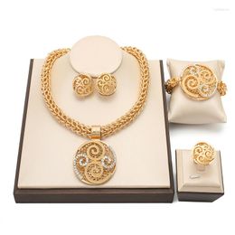 Necklace Earrings Set African Beads Jewellery Woman Wedding18k Gold Plated Ring Bracelet Bridal Jewellry Accessories