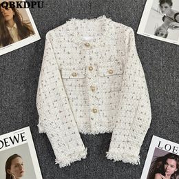 Women's Jackets Vintage Tassel Cropped Tweed Jacket Women White Short Coat Elegant Luxury Design Outerwear Single Breasted Korean Fashion Abrigo 230919