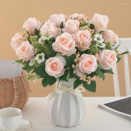 Decorative Flowers Artificial Rose Long-lasting Realistic Simulation Maintenance-free Fake Flower Bouquet For Wedding