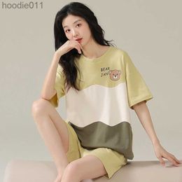 Women's Sleepwear Summer Women's Pyjamas Short Sleeved Shorts Cartoon Casual Cute Student Girl Breathable Spring and Summer Pure Cotton Home Wear L230919